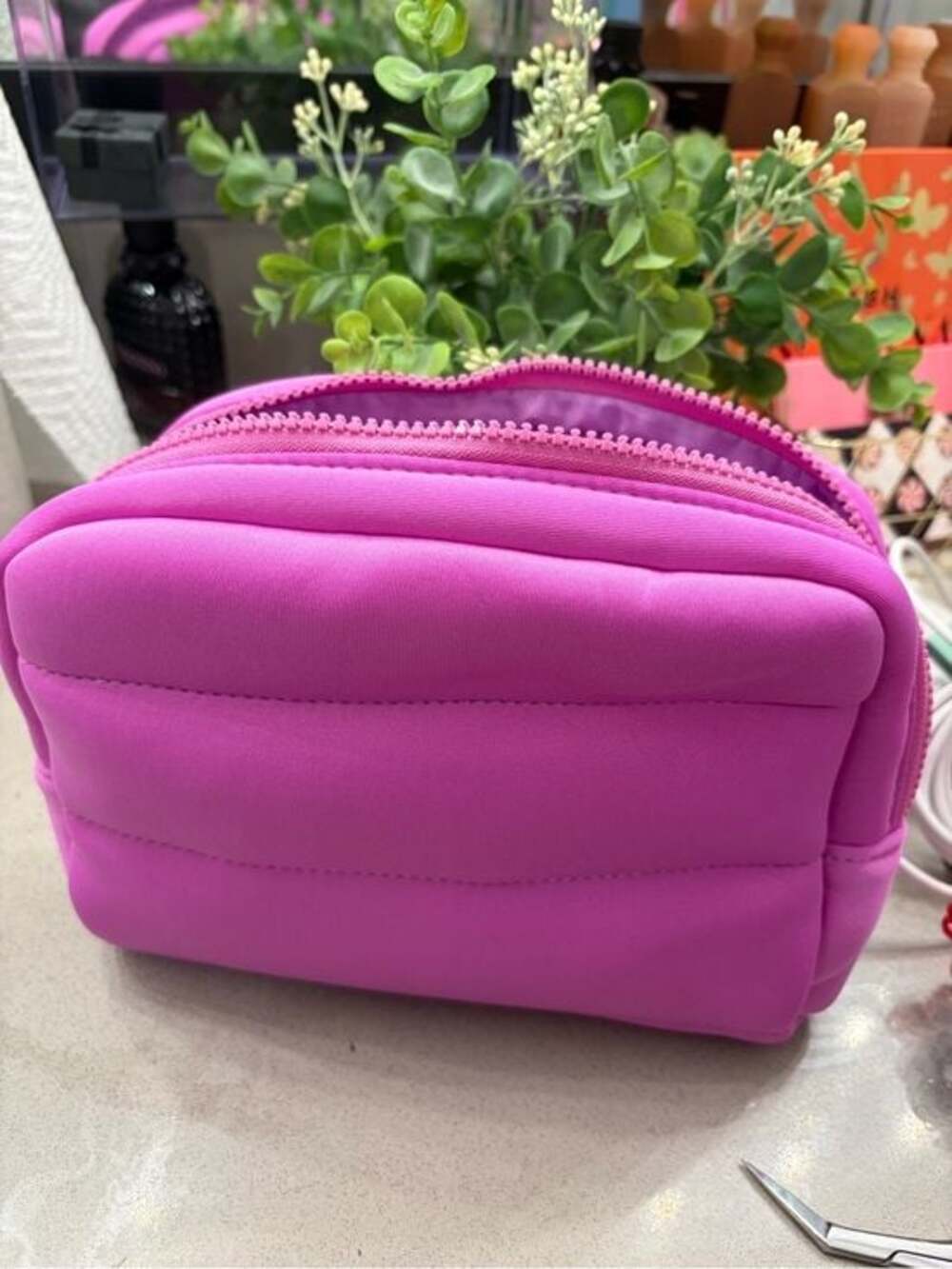 Pink Quilted Cosmetic Pouch - Women Bags